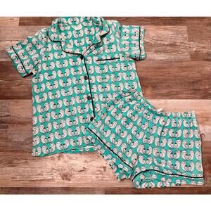 BedHead Pajamas knit shortie pajama set in a teal owl print sz Small